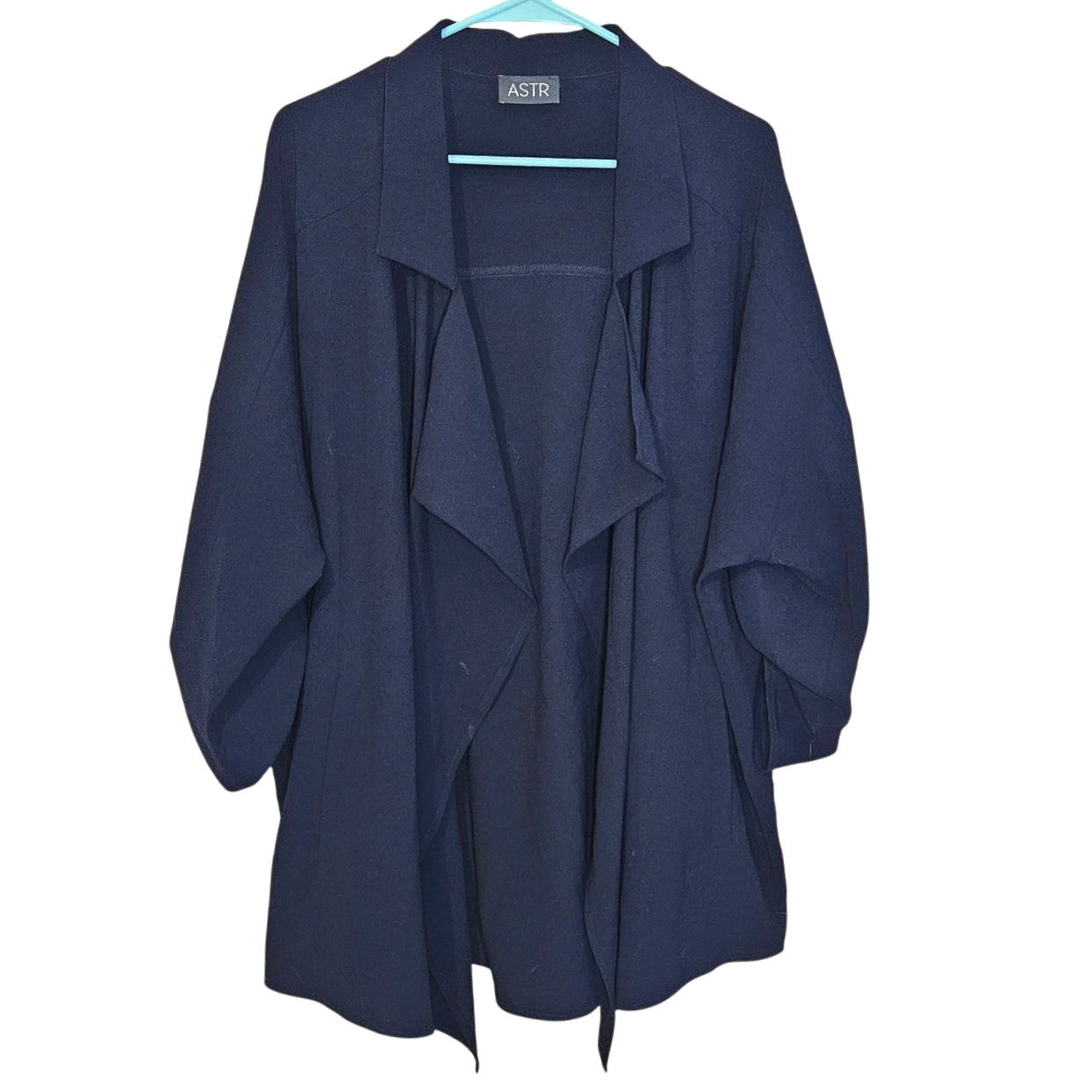 Astr The Label One Size Polyester Waterfall Open Front Cardigan Navy Blue